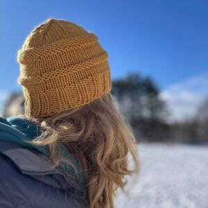hand knitted dark gold wool hat – cozy, warm, maine made