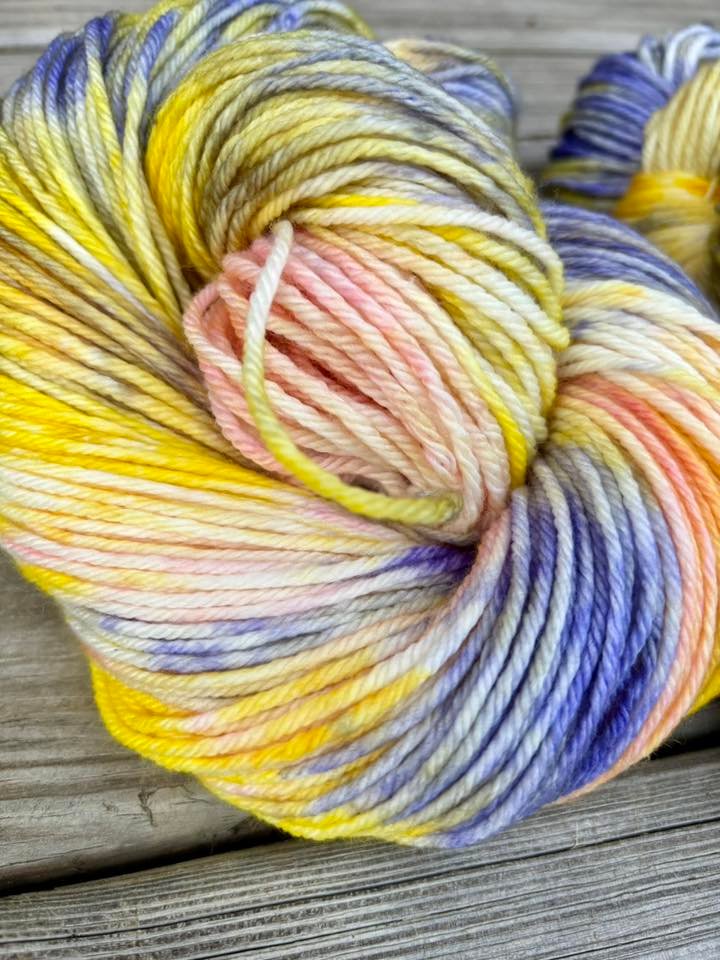 Sun Tea & Lilacs — Hand-Dyed Variegated Yarn | Soft Summer Pastels in Lemon, Lavender & Peach - Image 3