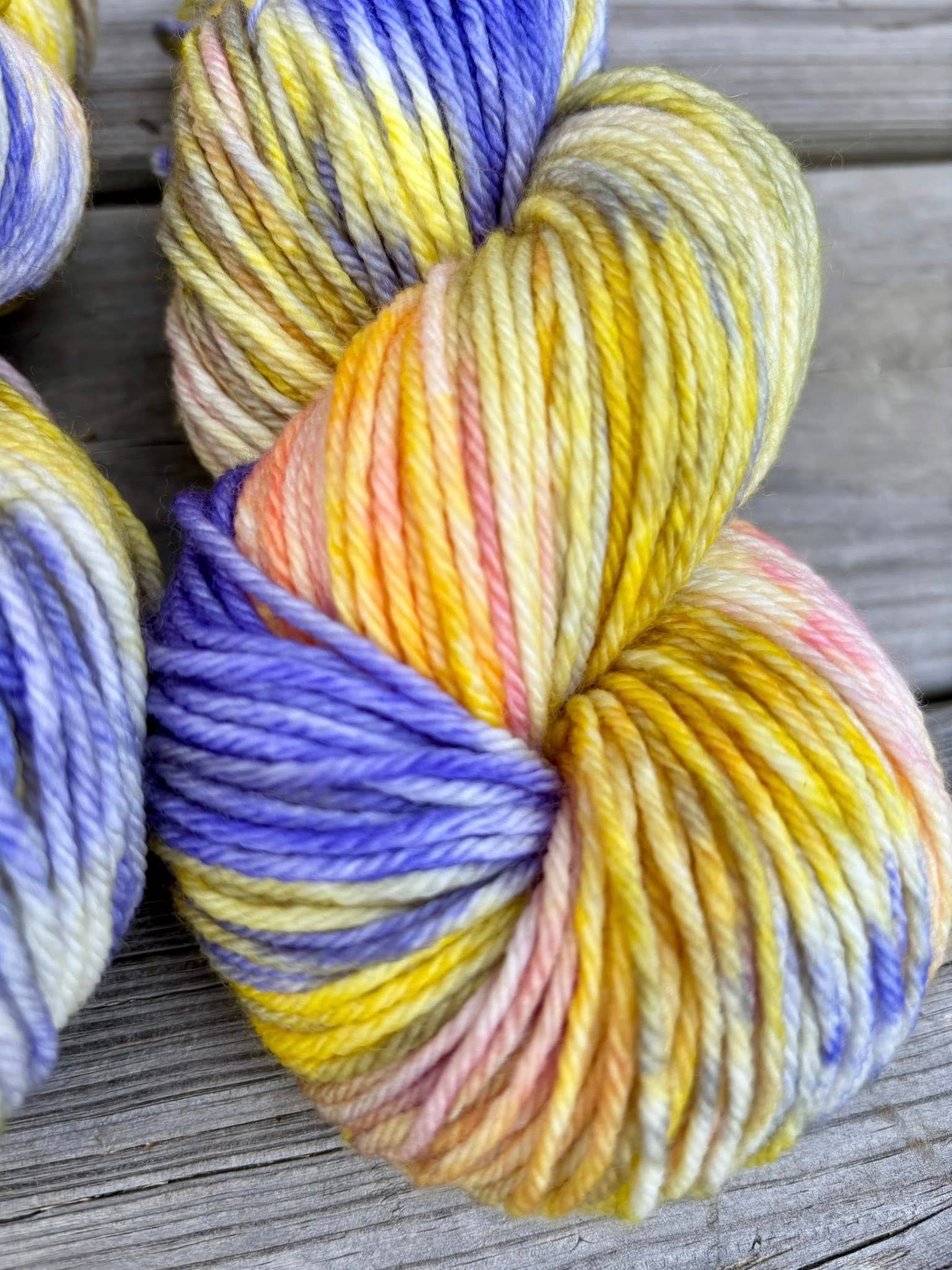 Sun Tea & Lilacs — Hand-Dyed Variegated Yarn | Soft Summer Pastels in Lemon, Lavender & Peach - Image 4
