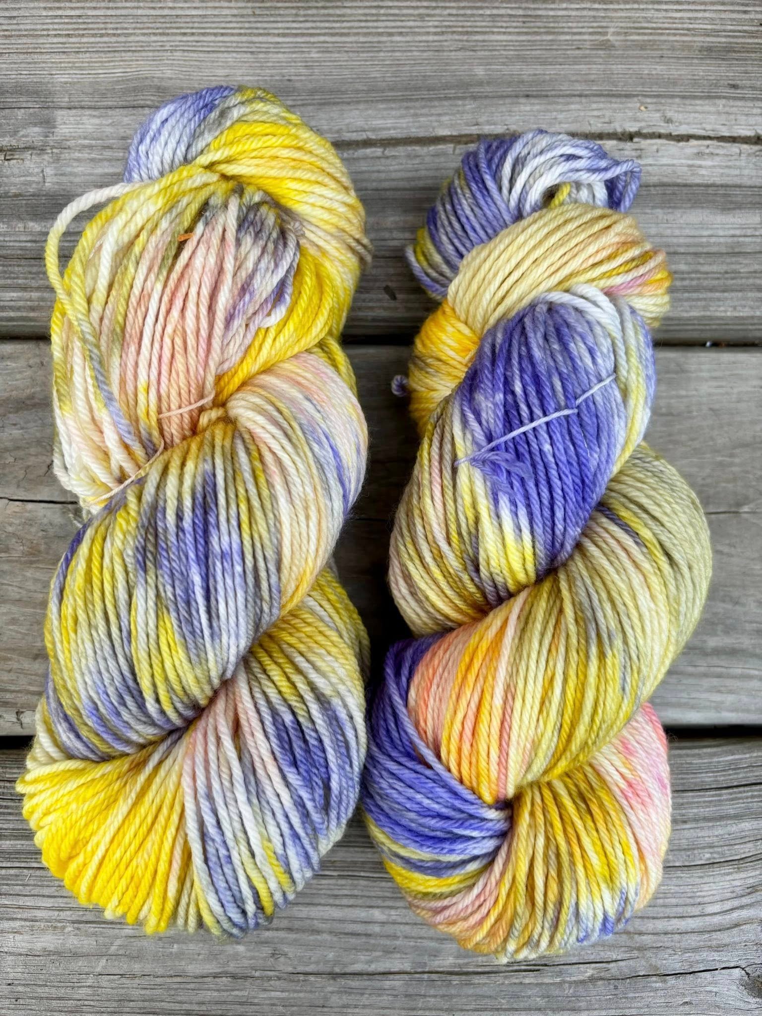 Sun Tea & Lilacs — Hand-Dyed Variegated Yarn | Soft Summer Pastels in Lemon, Lavender & Peach