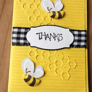 Embossed Bee Greeting Card – Rustic Nature Inspired Handmade Card (Hello/Thanks)